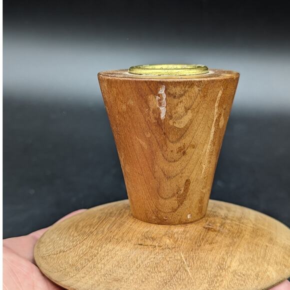 Pair 2 VTG Ellingson Myrtlewood wood Mid Century Modern MCM candlestick holders - Picture 6 of 13